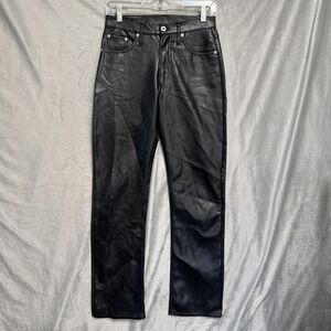 Replay 405 Pants Womens 28 Black Faux Leather PVC Coated Straight Leg Italy